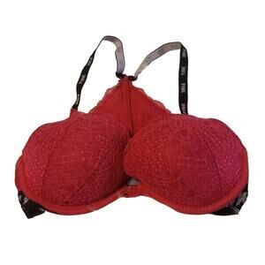 Victoria's Secret PINK VS Bra RacerBack Underwire Red Lace Sz 32DD
